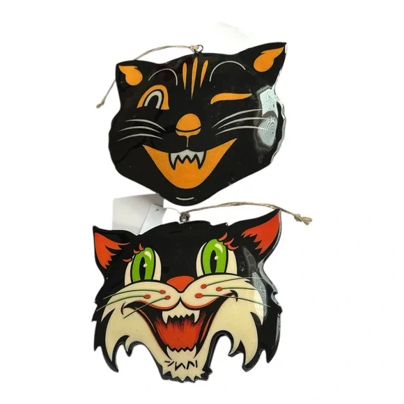 Pair Of Anthropologie Enamelware Spooky Halloween Black Cat Ornament NWT - Picture 2 of 7